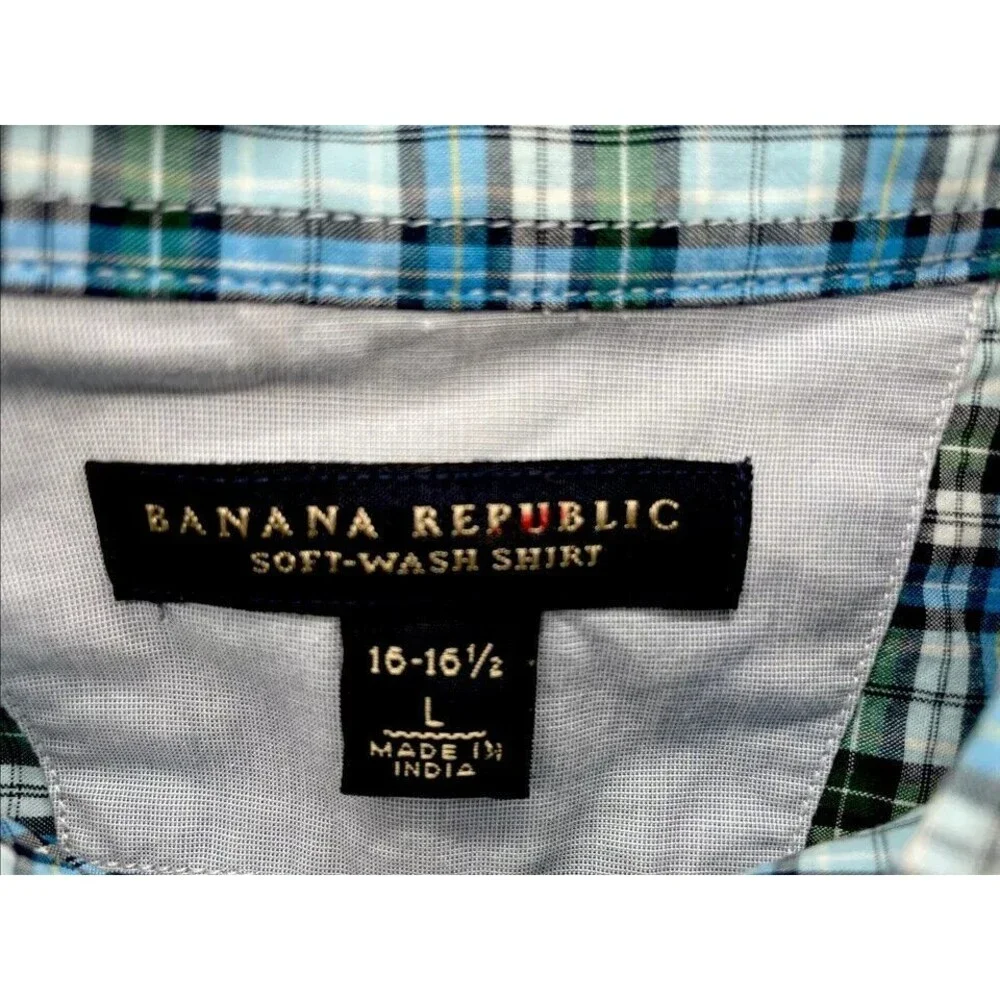 Banana Republic Shirt Mens Large Plaid‎ Long Sleeve Tartan And Green